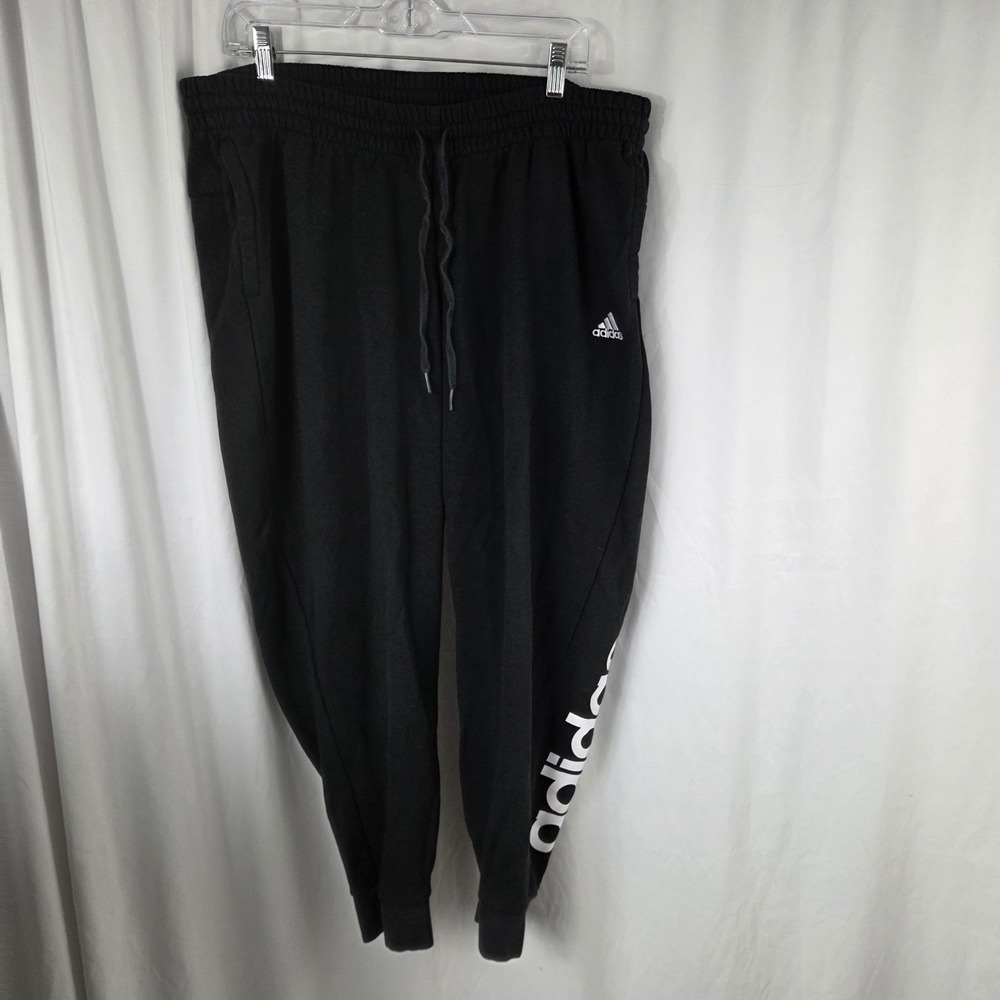 adidas Womens Plus Size 2X Drawstring Pull On Joggers Black Classic White Logo